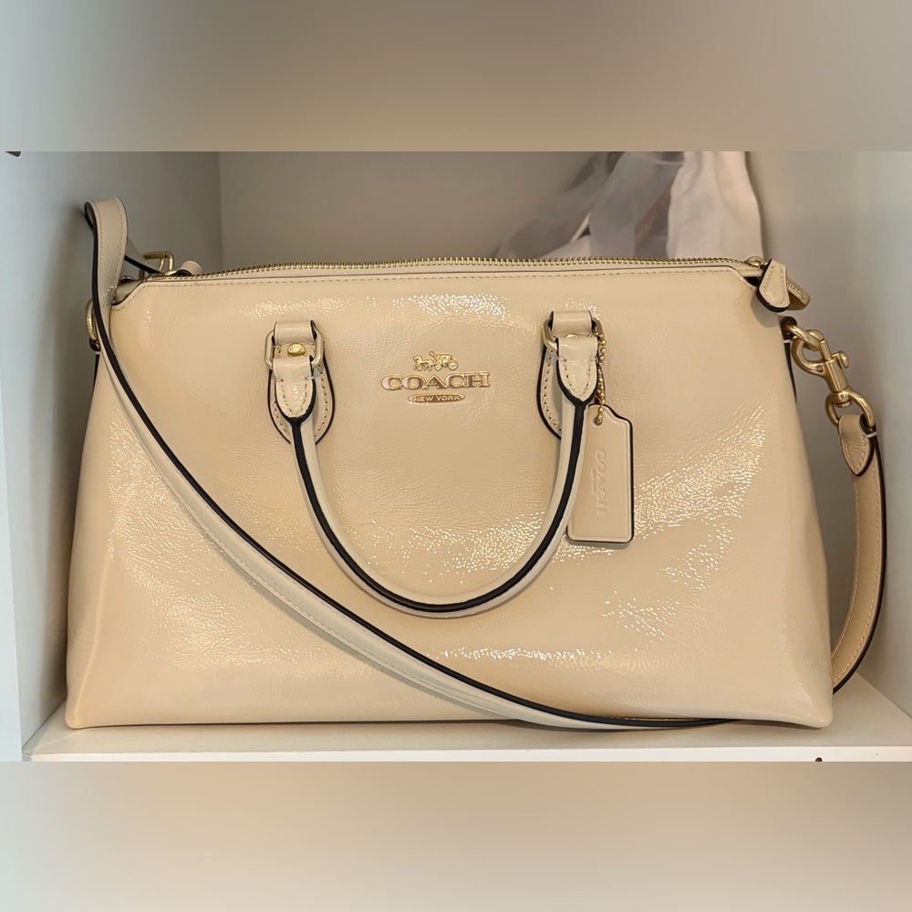 Coach Georgia Satchel in white patent leather/gold hardware